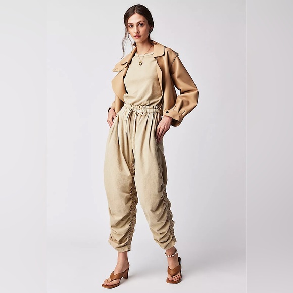 Free People Pants - NEW Free People Mixed Media One-Piece In Sand Jam